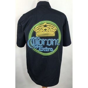 Corona‎ Extra Button Down Short Sleeve Vintage Embroidered Crown Shirt